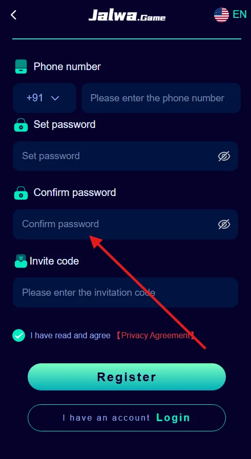 Confirm the password